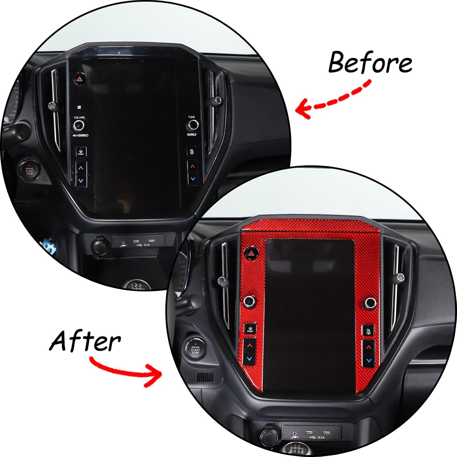 Soft 3D Real Carbon Fiber Car Center Console Display Trim Cover Sticker Trim Decor Trim Kit Compatible with Subaru WRX 2022 2023 Navigation Screen Frame Interior Decoration Accessories (Red)