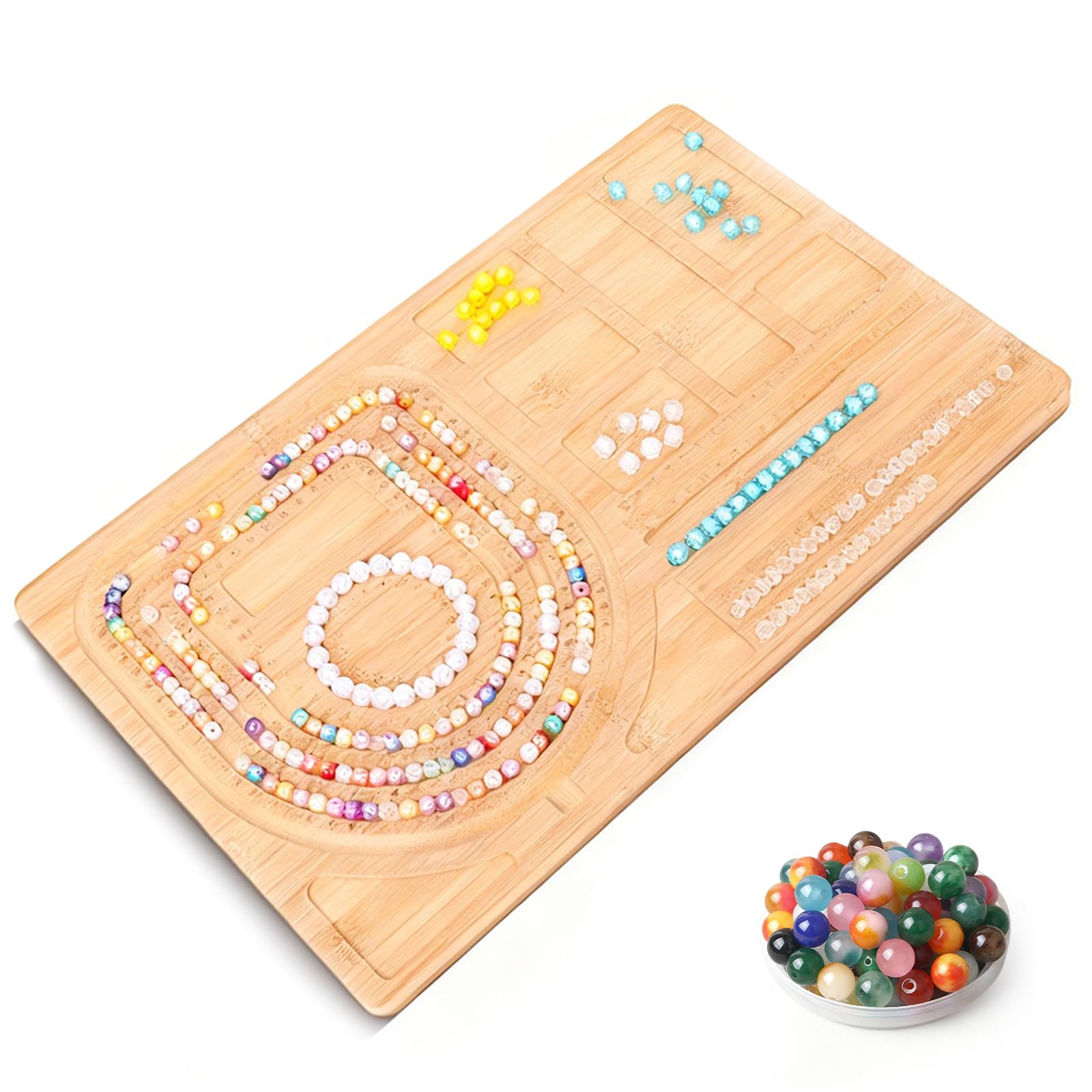 NCOALE Bamboo Bead Board for Jewelry Making, 44 x 27.5 cm Bead Boards with Measurement for Bracelet Necklaces Jewelry Making