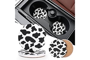 Cow Pattern Ceramic Car Coasters - Car Cup Holders with Absorbent and Easy Move