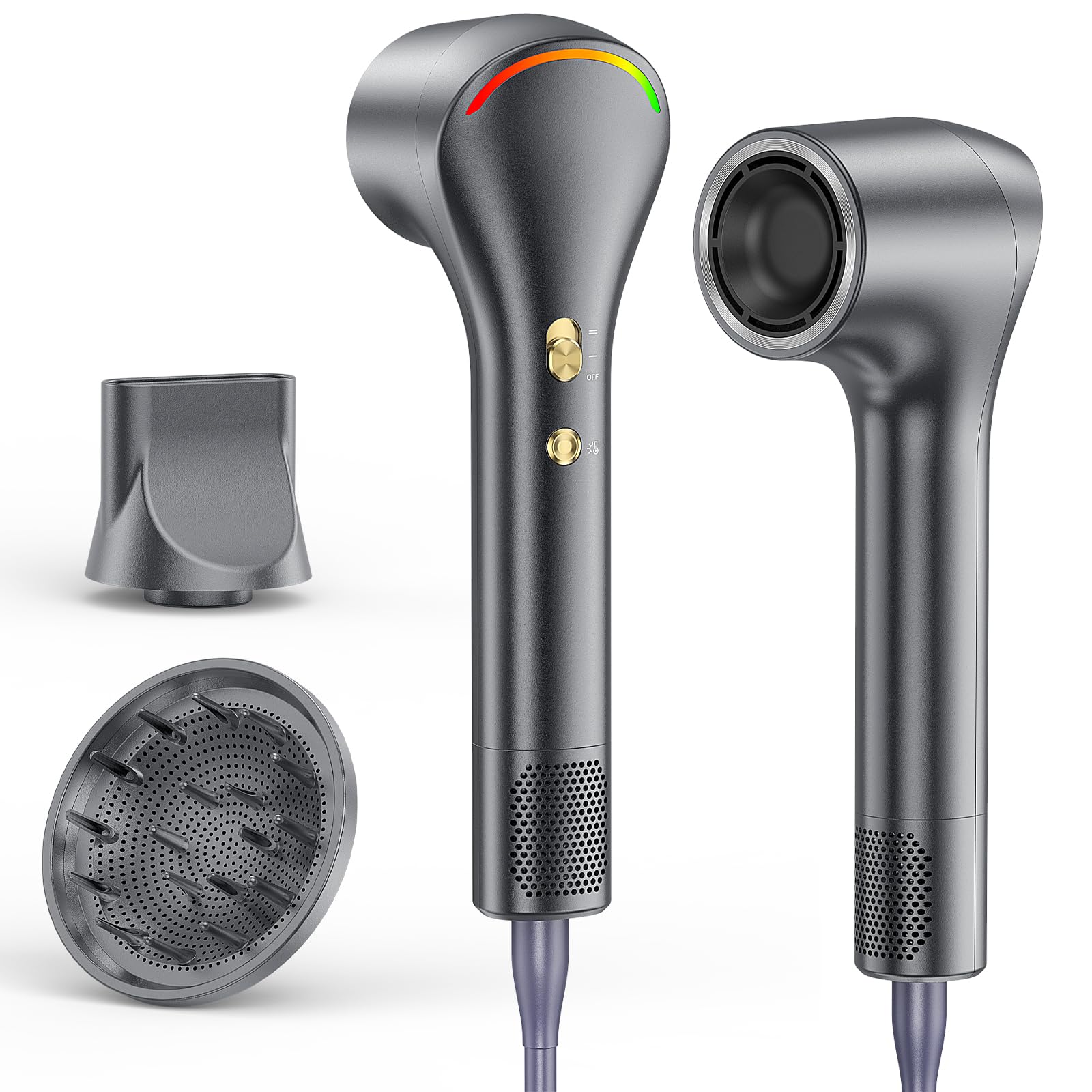 160,000 RPM High-Speed Ionic Hair Dryer, Blow Dryer with Diffuser Gunmetal Gray