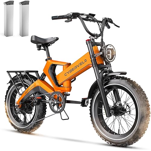 2000W Electric Bike for Adults – 4.0 x 20 inch Fat Tire, 35MPH Speed, 100Mile Range, 48V 25Ah,Folding Ebike for All-Terrain Performance(Orange Double 20AH)