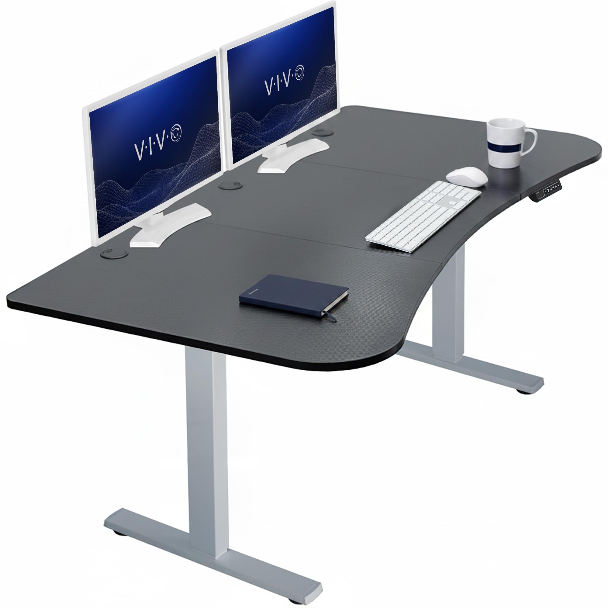 VIVO Black Carbon Fiber 63 x 32 in Standing Desk, DESK-KIT-1G1R | Electric, Holds 220 lbs, Sit Stand Up, Height Adjustable, Home Office, Memory Presets, 1B Series, Gray Frame