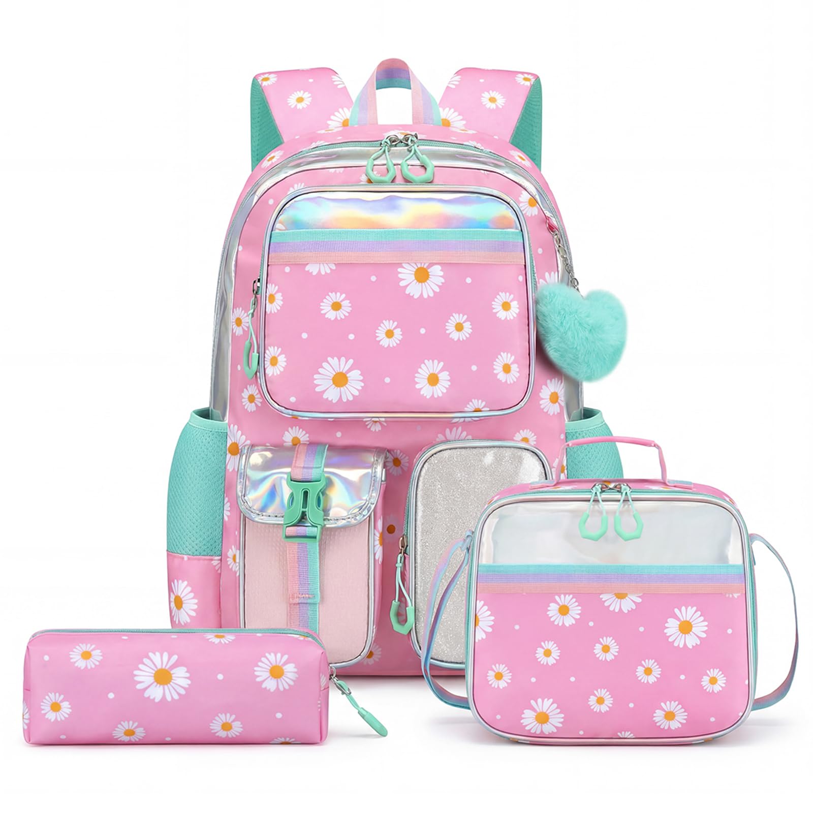 Amythe Cartable École Filles Classes de 3 à 10 3 pièces Set, Rose
