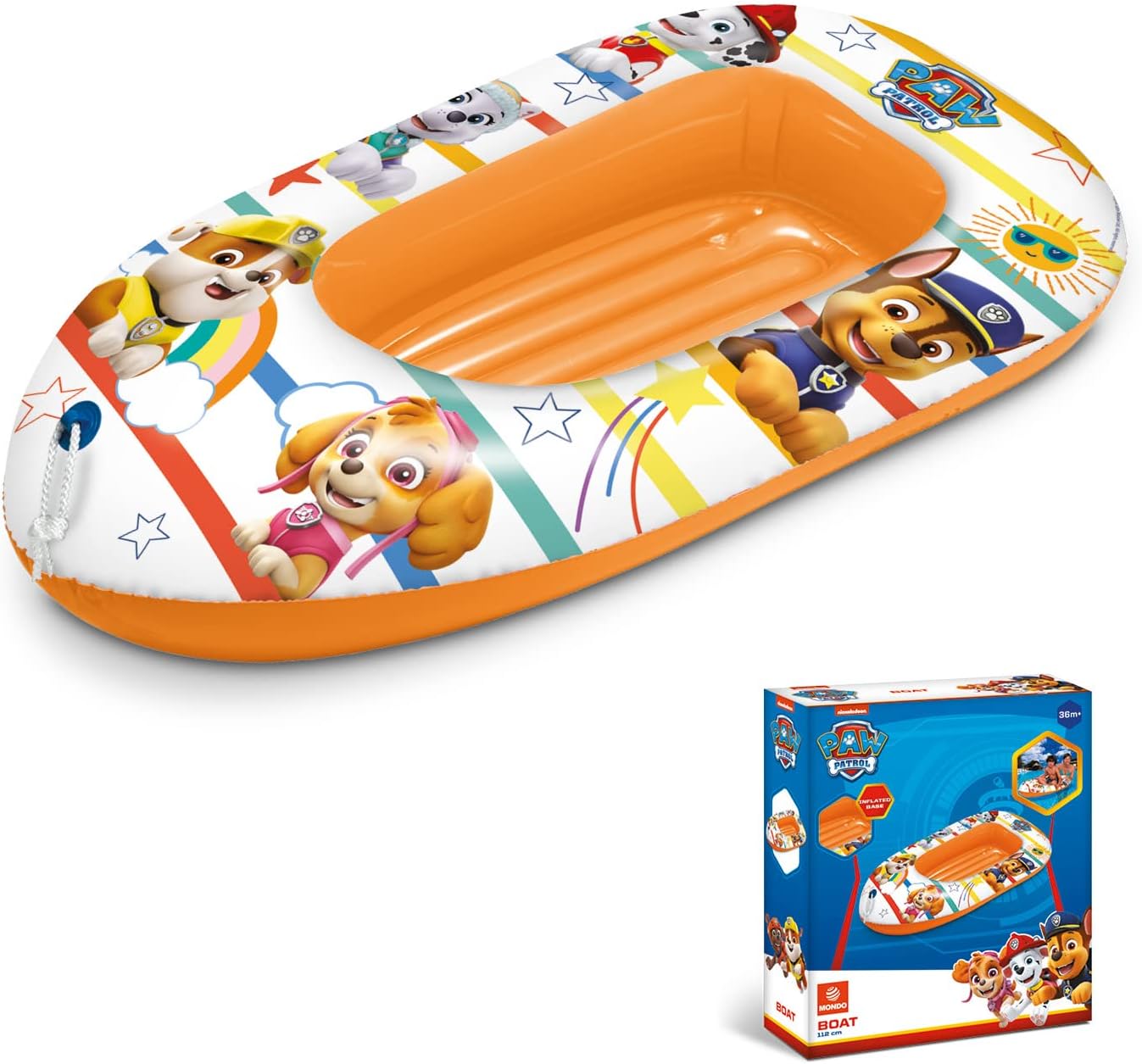 Mondo Toys - Paw Patrol Boat - Boat with Inflatable Base, Inflatable Boat for Children, Size 112 cm - Resistant Heat Sealed PVC - 16935