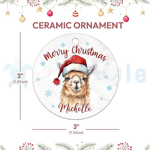 Miniatura 3 de Hyturtle Adorno de Navidad personalizado para amantes de las llamas, adorno de cerámica con nombre personalizado de llama, regalos lindos para