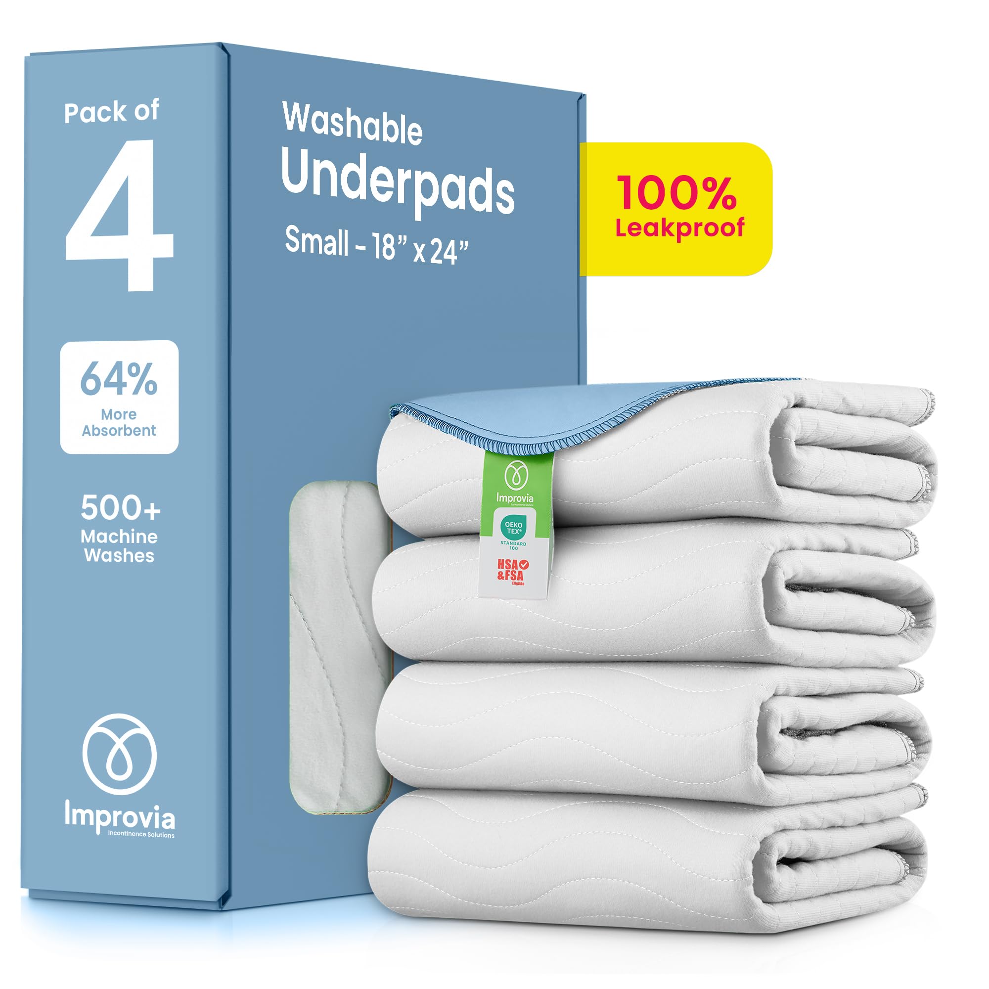IMPROVIA® Almohadillas lavables, almohadillas reutilizables de gran absorción para incontinencia para niños, adultos, ancianos y mascotas, protección impermeable para suelo (color blanco y azul,
