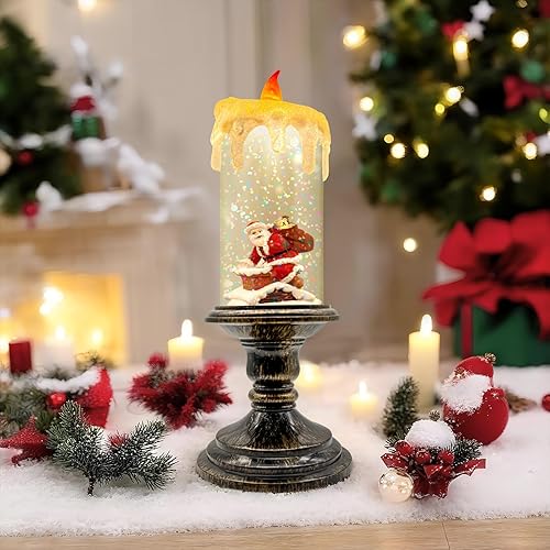 Velas parpadeantes sin llama de muñeco de nieve, velas de pilar LED de cera real, luz cálida, muñeco de nieve de Navidad, Papá Noel y ciervo, regalo