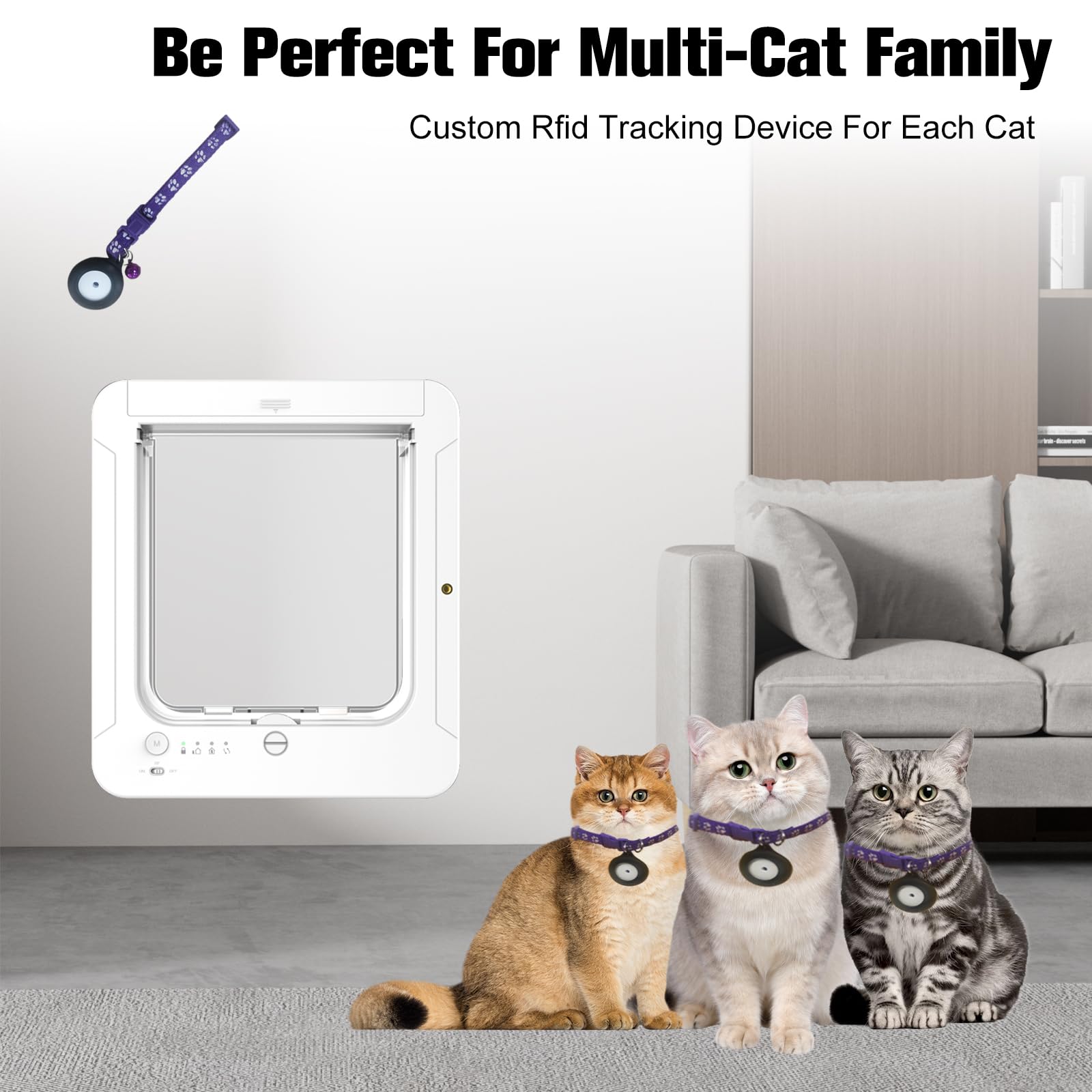 Porte pour Chat avec Collier à Puce électronique, Porte électronique Intelligente pour Chat et Petit Chien, Ouverture/Fermeture Automatique
