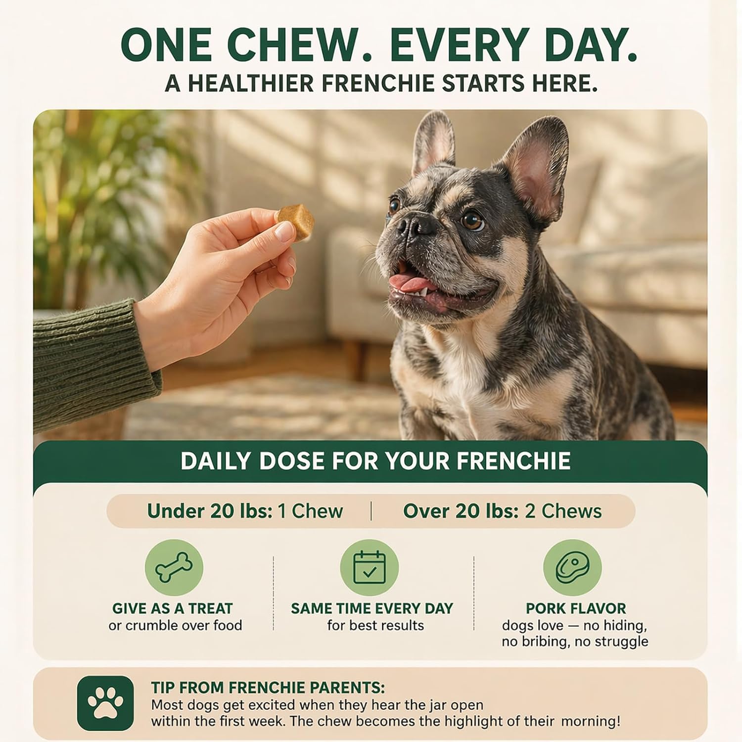 PawGuard French Bulldog Longevity Chews, Breed-Specific Formula for Gut Health, Skin & Coat, Immune System, Joint Mobility Pork Flavor, 60 Count Probiotics Chews (2 PCS)