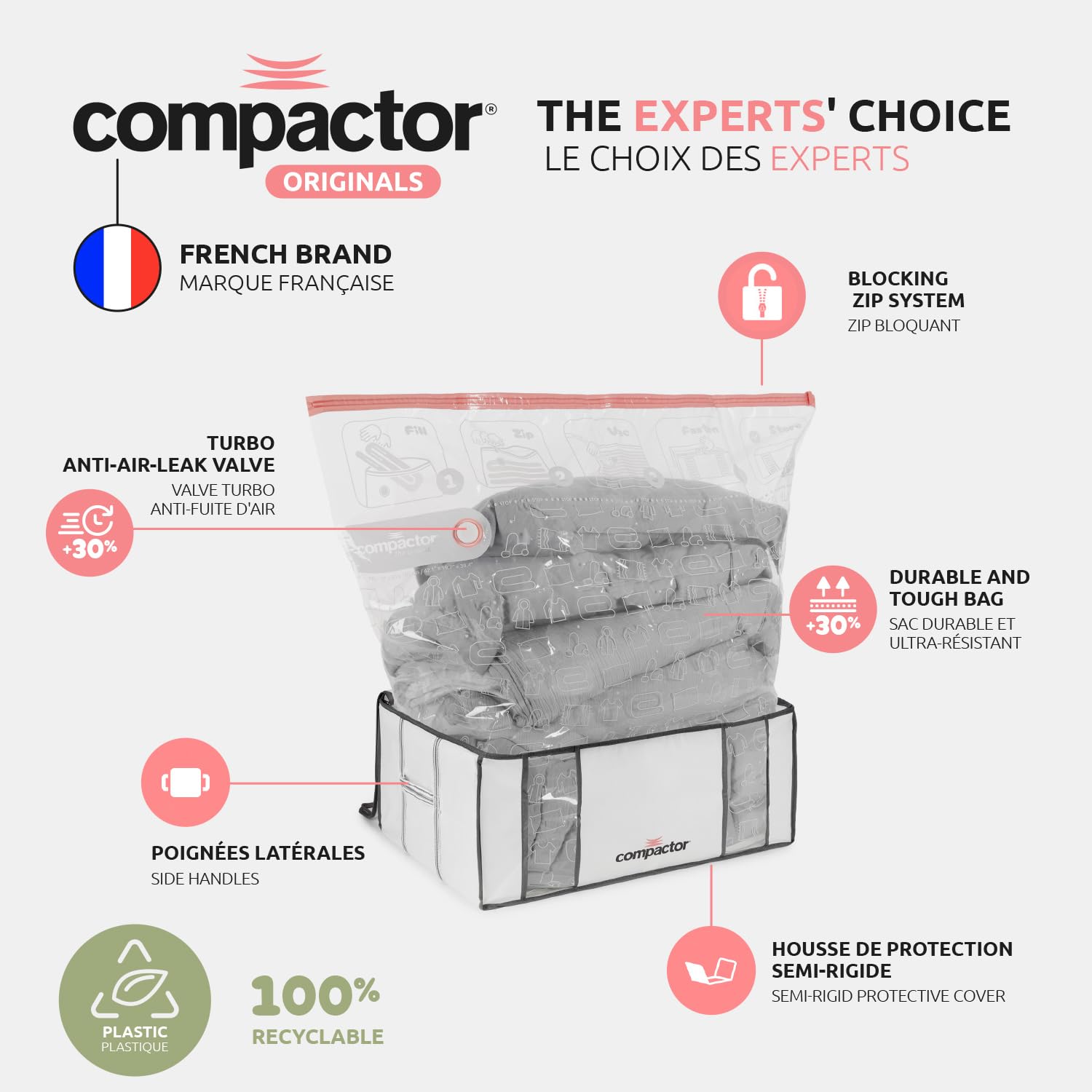 Compactor - Housse de rangement sous vide - Taille XXL très grande capacité - Compression couettes oreillers vêtements - Rangement armoire (Lot de 2)