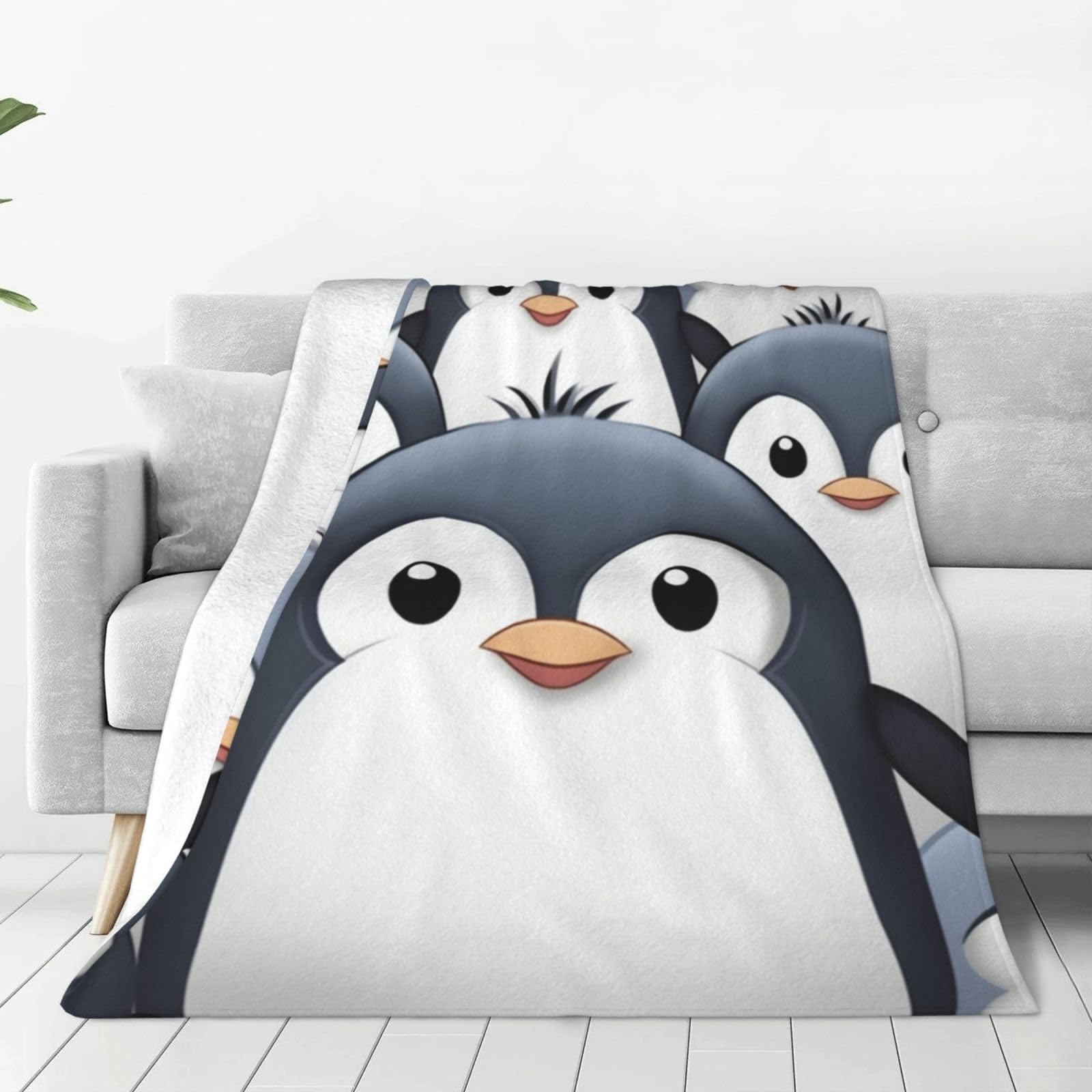KLOPH Cute Penguin Throw Blanket 80"x60" Flannel Fluffy Warm Blanket for Couch, Reversible Plush Blankets for Bed, Comfy Fuzzy Blanket for Sofa, Plush Lightweight-Blankets for All Season