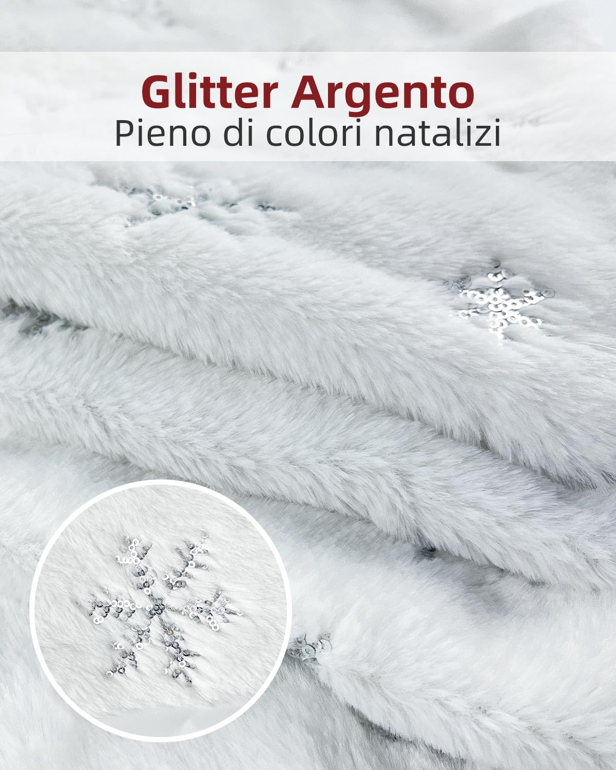 Gonna Albero Di Natale 120 Cm - Copribase In Pelliccia Bianca Con Paillettes Argentate - Foto 8