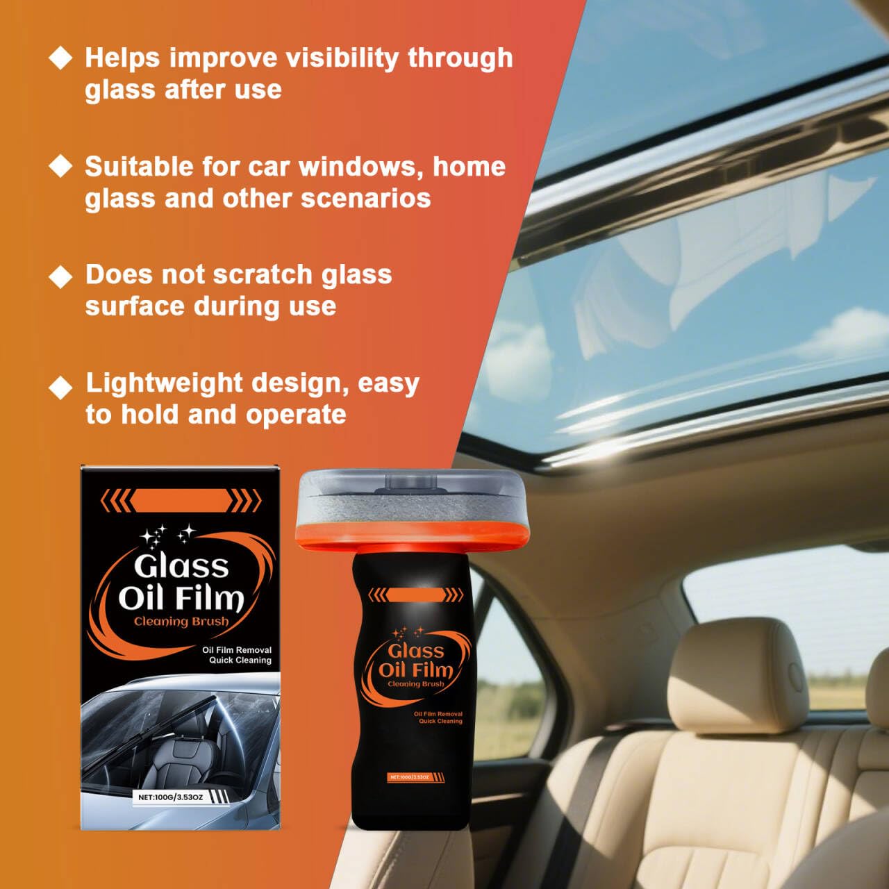 3PCS Glass Oil Film Remover for Car,100ml Roll-On Glass Compound with Cleaning Board, Removes Oil Film & Smudges,Automotive Oil Film Cleaning Brush for Car Windows - 3
