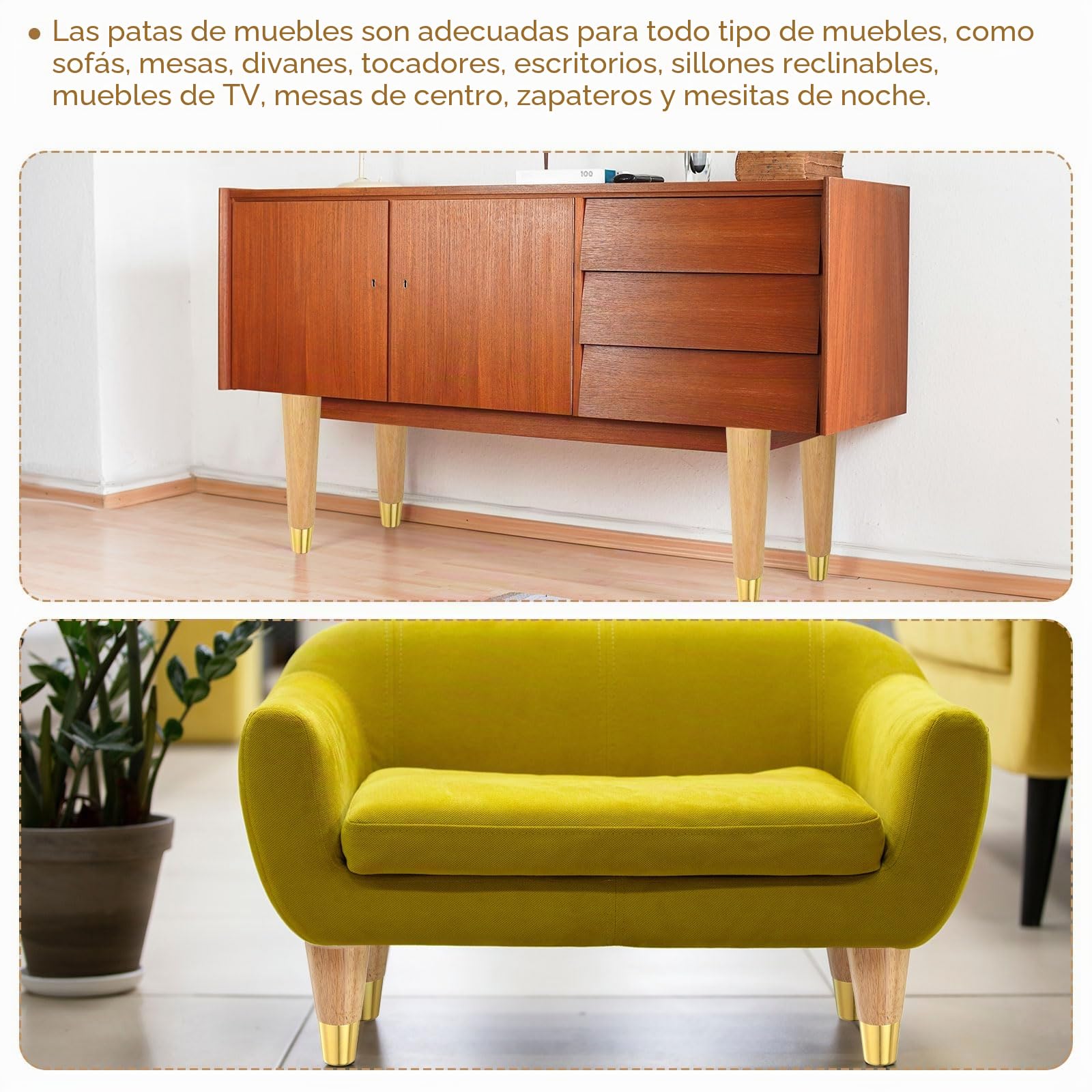 QUARKZMAN Juego de 4 Patas de Madera para Muebles Marrón Oscuro | de 6 Pulgadas, Patas de Madera de Repuesto para Sofá, con Tornillos de Montaje, para Armarios Sofás Cómodas