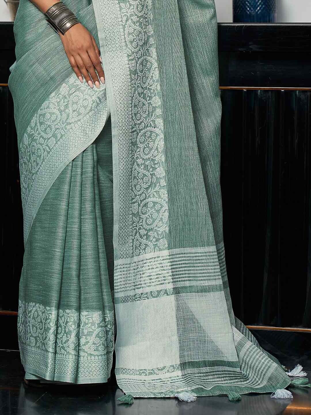 Shiv Textiles Women's Linen Woven Saree(AUS-SWLIN1001-RAMA) 2
