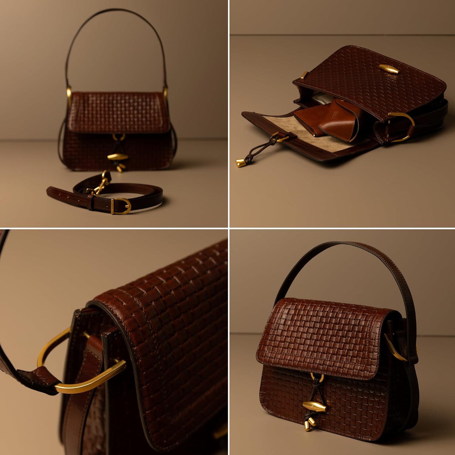 Time Resistance Leather Shoulder Bag – Full-Grain Leather Handbag with Toggle Closure – Elegant Handbag for Women