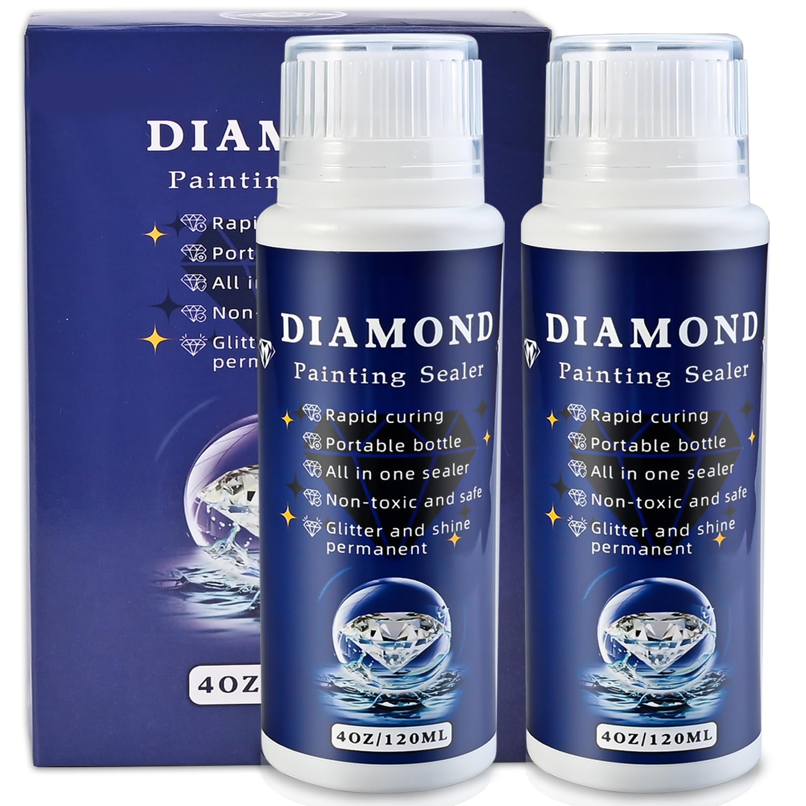 Cieex 2 Stück Diamond Painting Versiegelung, Transparente Diamond Painting Kleber, Diamond Painting Erwachsene Zubehör zum Glitzereffekt und Schutz von Diamanten (240 ml)