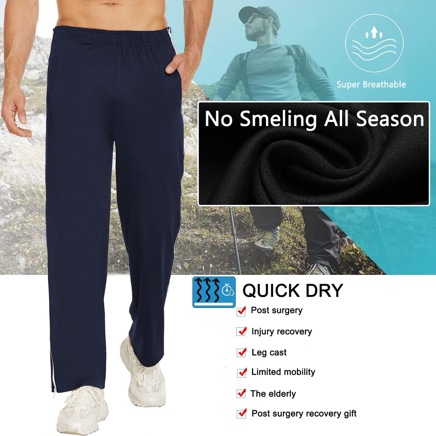 PINSPARK Pantaloni per Riabilitazione Pantaloni da Allenamento da Uomo con Cerniera su Tutta La Lunghezza Pantaloni da Jogging Pantaloni