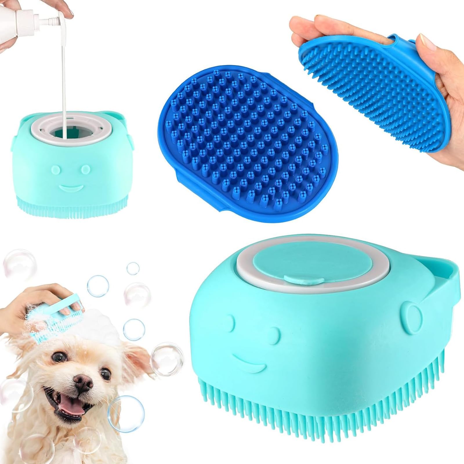 ペット シャワーブラシ お風呂用 犬猫用 マッサージ ブラシ 柔らかい 3点セット ペット入浴ブラシ シャンプー入れる 多機能ブラシ 泡立て 毛取り長毛 短毛 犬 適用 ペットバスブラシお手入れ用品