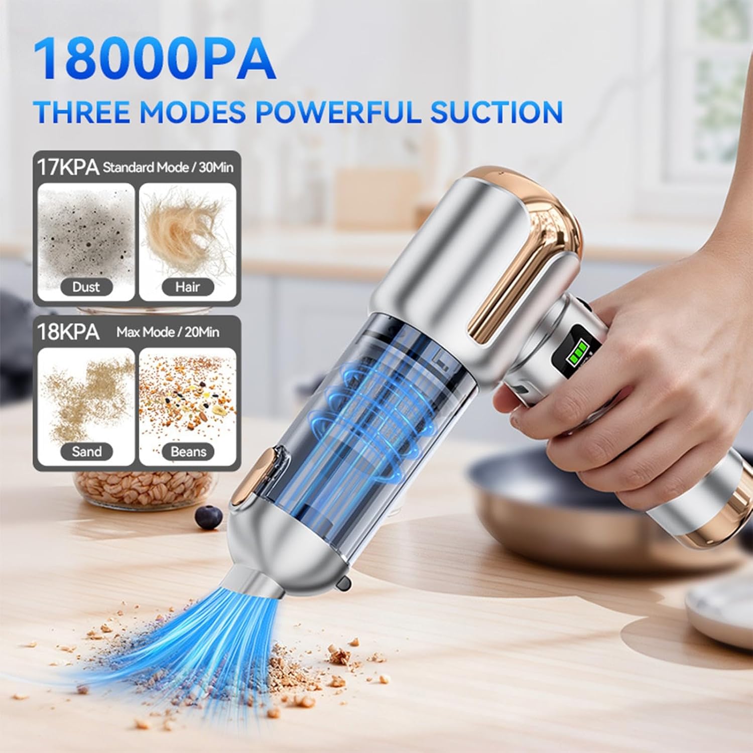 Smart Cordless Vacuum for Cars Including Digital Screen Illuminations 17KPa Suction Power for Effective Removal Car Handheld Digital LED Brushless