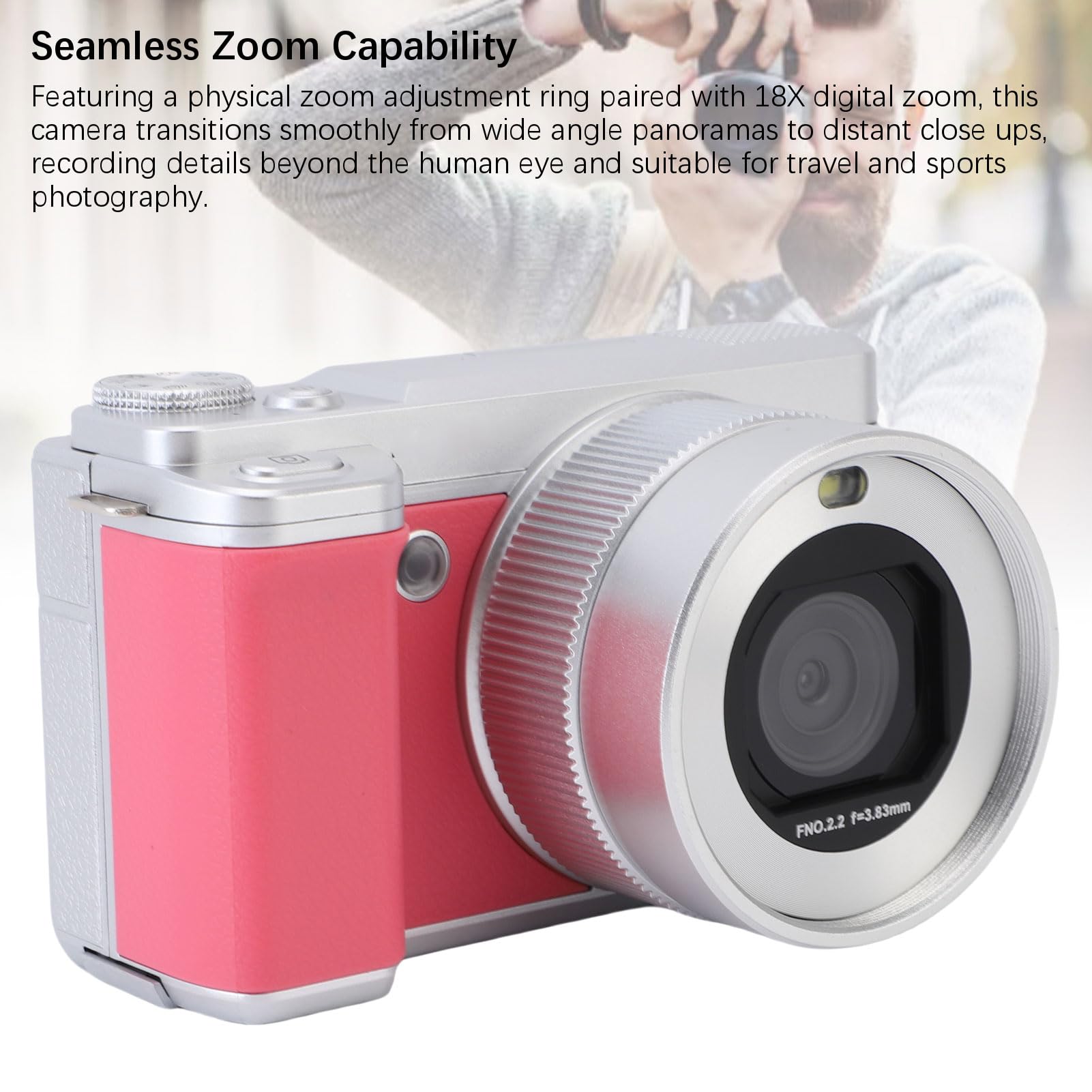 Fotocamera Digitale, 5K 80MP HD, Doppio Obiettivo, Schermo Ribaltabile, Zoom Digitale 18X, Autofocus, Videocamera WiFi con Tracciamento AF Intelligente, per la Fotografia di (Roseo)