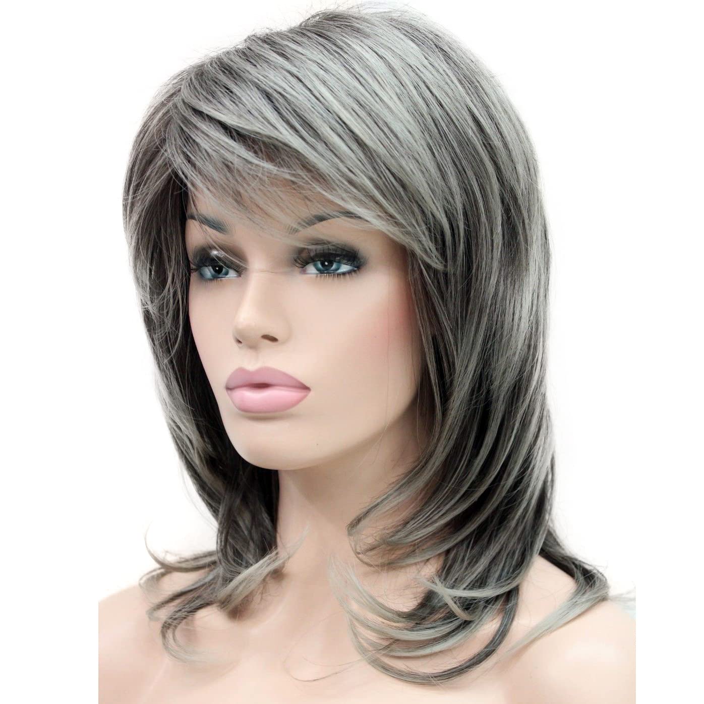 Lydell Long Soft Shaggy Layered Classic Cap Full Synthetic Wig Wigs (AB76 Grey Ombre)
