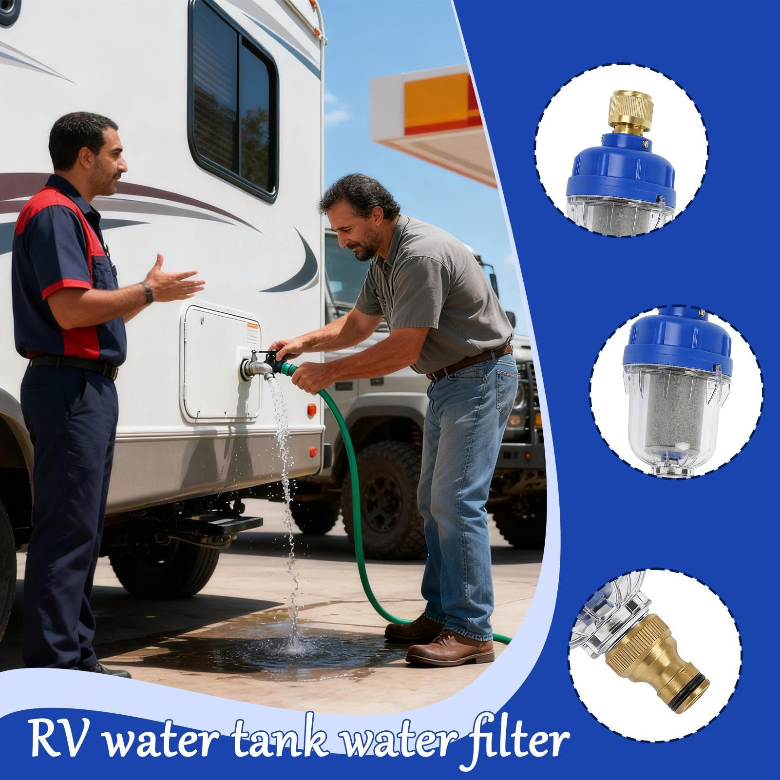Filtro RV – Purificatore per rubinetto in acciaio inox, filtro per impurità per rubinetto da campeggio, per roulotte, camper, marine, giardino, cortile, balcone, patio, prato