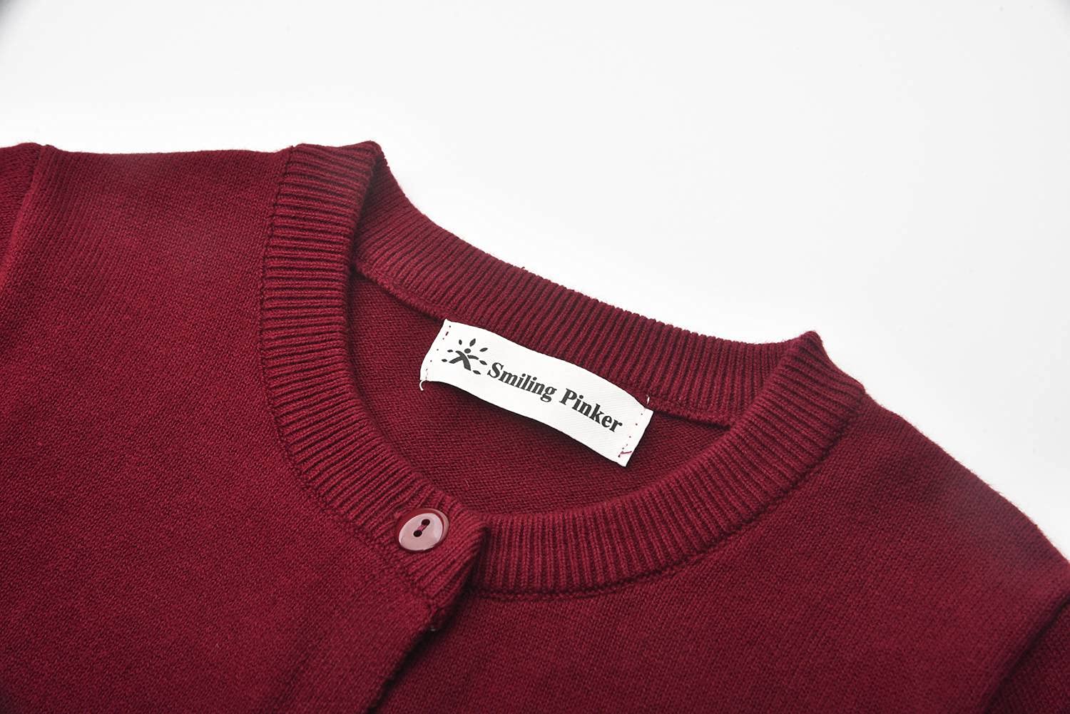 SMILING PINKER Cardigan da ragazza in cotone anti-pelucchi per uniforme scolastica, girocollo