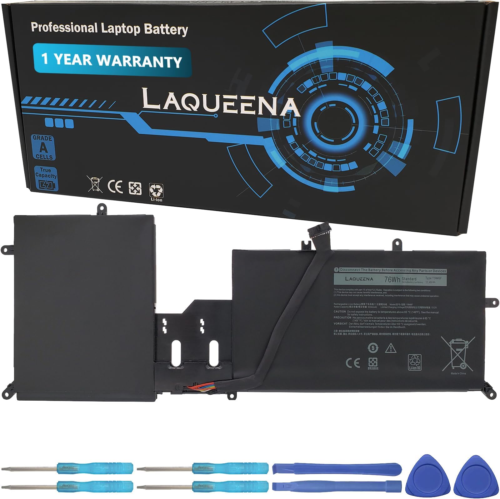 Y9M6F Laptop Battery Compatible with Dell Alienware M15 R2 P87F Alienware M17 R2 P41E Series 0Y9M6F 8K84V 08K84V 11.4V 76Wh 6-Cell