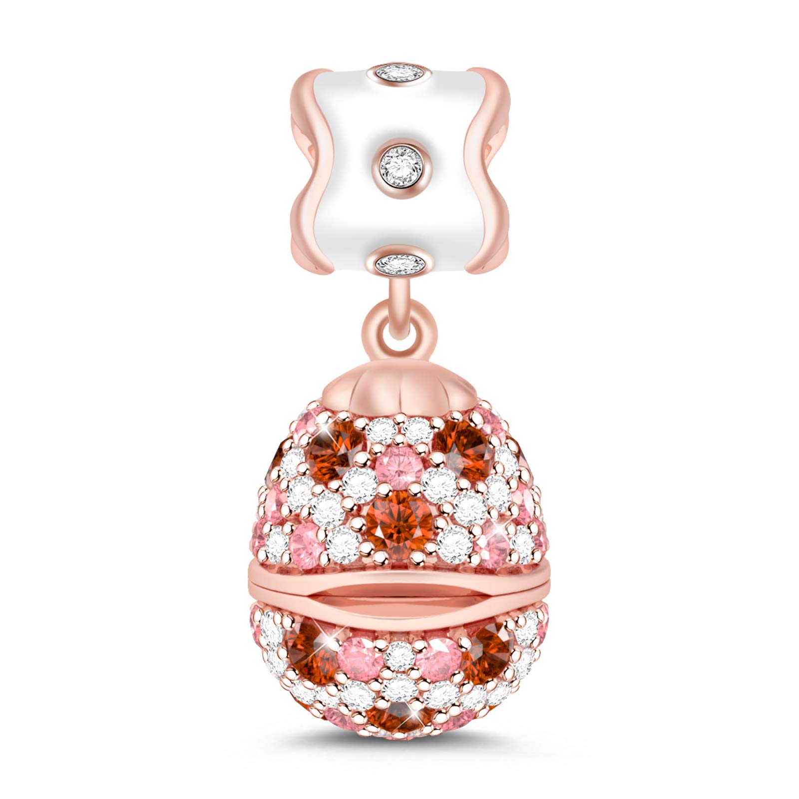 GNOCE Damen Charm Rosegold Bunte Zirkonia Kaninchen Perlen Charms Sterling Silber Unerwartete Überraschung Ostern Geschenk für Mädchen/Kinder Fit Armband/Halskette