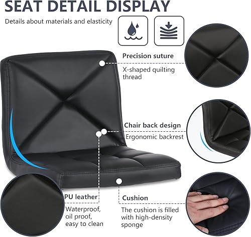 Miniatura 4 de BestOffice Juego de 2 taburetes de bar giratorios de piel sintética, sillas de bar de altura para mostrador de cocina, con hidráulico ajustable para