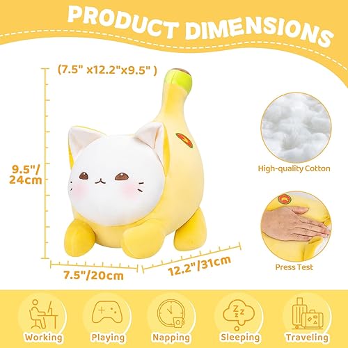 Miniatura 3 de Juguete de peluche de animal de peluche, lindo cojín de peluche de gato, juguete de peluche de gato de plátano, juguete de cumpleaños para niños y
