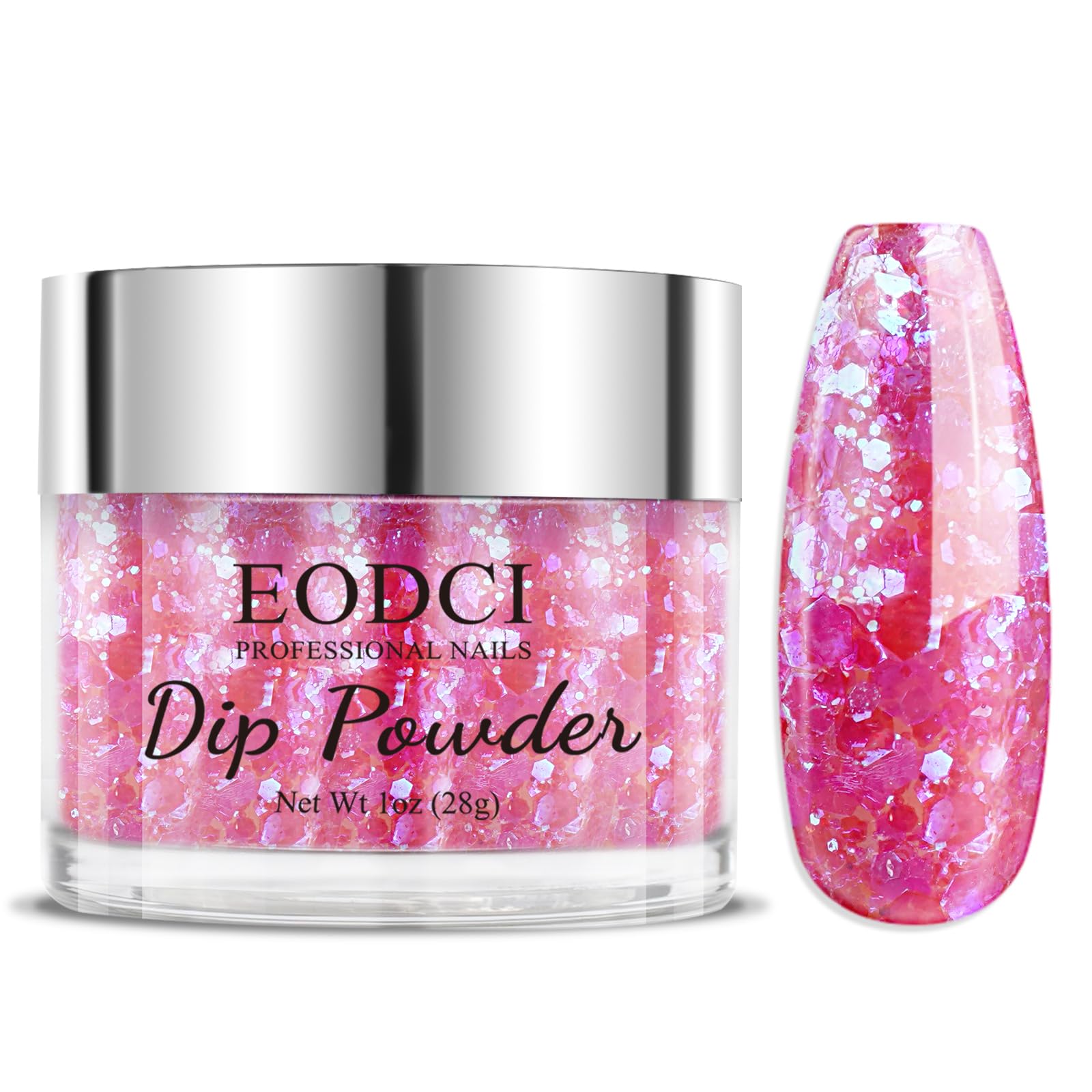 EODCI Glitter Hot Pink Dip Powder, 1 Oz/28g Nail Dipping Powder for DIY Manicure Salon at Home Easy to Use, No Nail Lamp Curing
