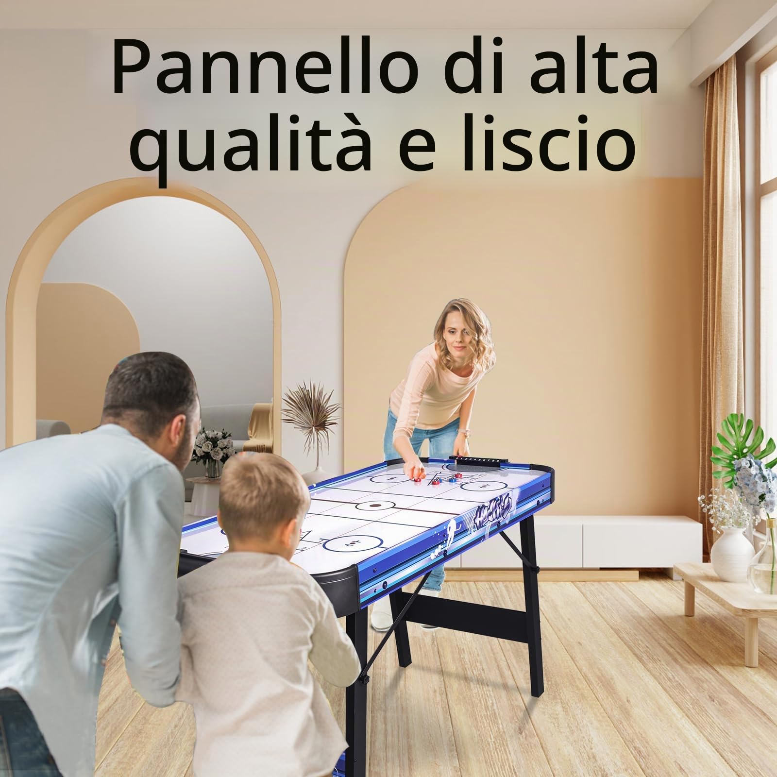 HLC Tavolo multigioco 3 in 1, Air Hockey Tavolo, Bowling, Shuffleboard, con ventilatore 12 V, misura 130 x 61 x 78 cm