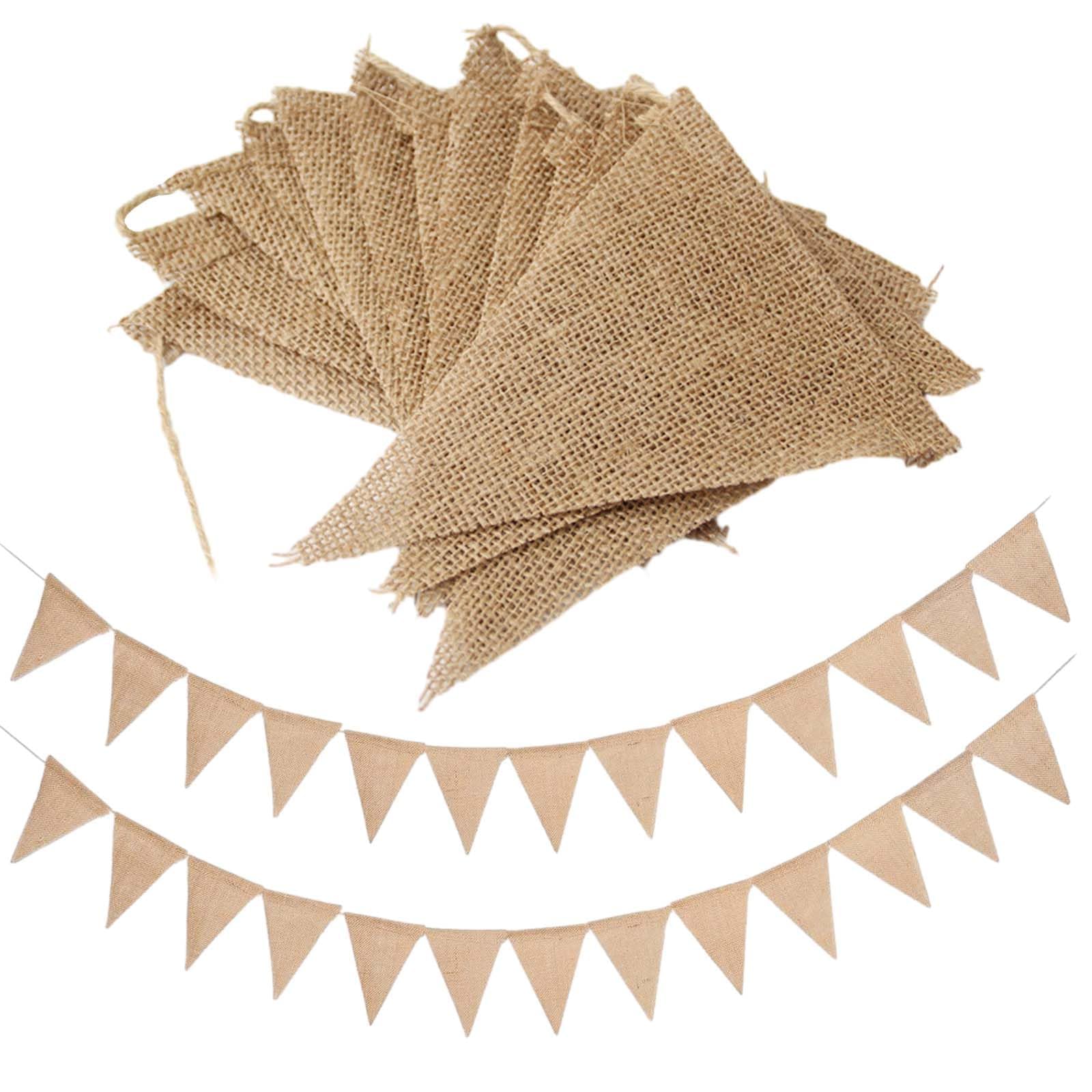2 Pack 13PCS Burlap Flag Banner Hessian Bunting Hessian Fabric Fabric Bunting Decorations Mini Bunting Rustic Wedding Decorations Bunting for Nursery Party Banner DIY Decoration Sign Hanging