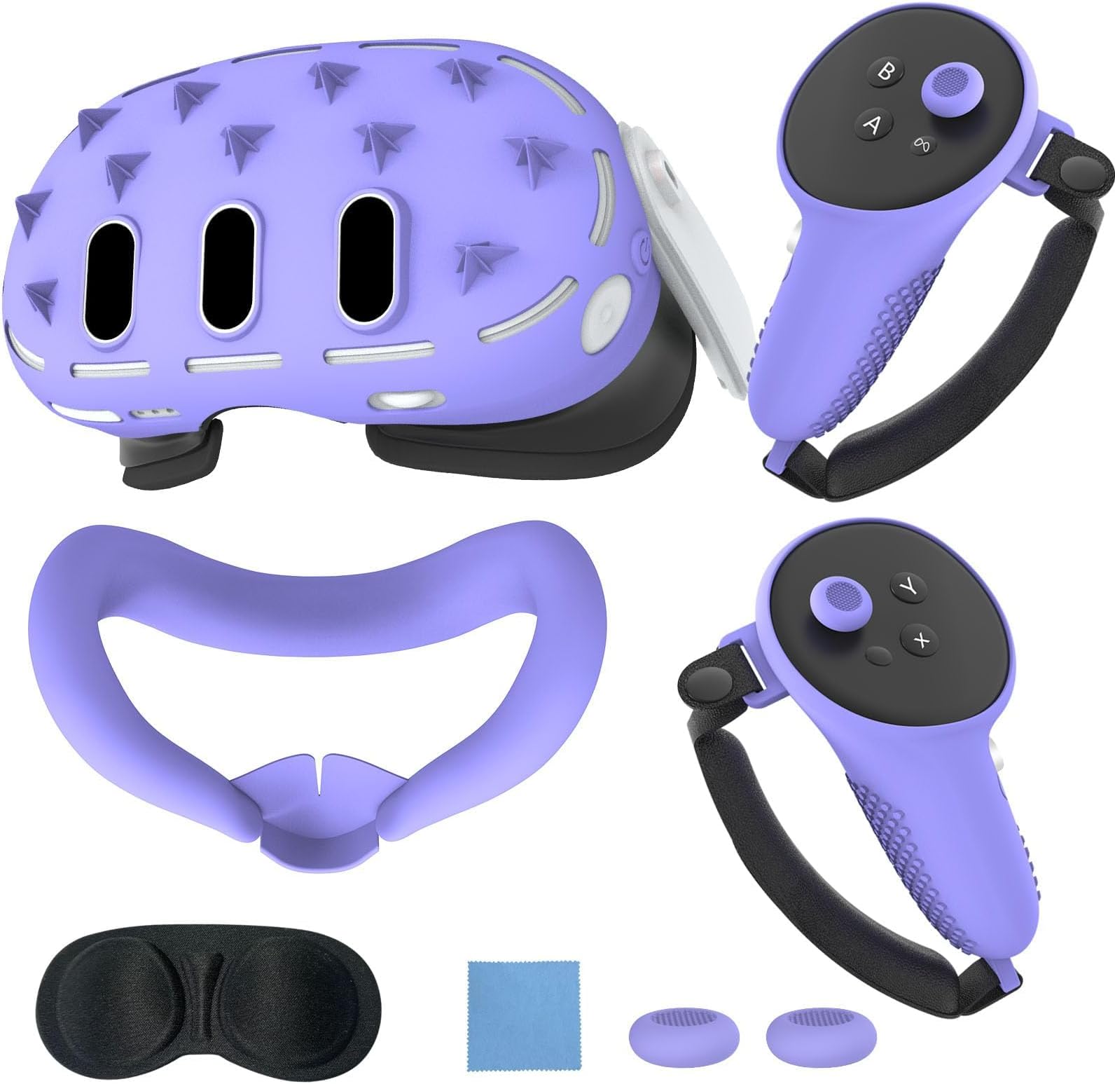 MAKINGTEC 3D Silicone Cover for Meta Quest 3, Protective VR Cover Accessories for Oculus Quest 3, Soft Shell Skin, Face & Lens Cover, Controller Grips Set - Purple