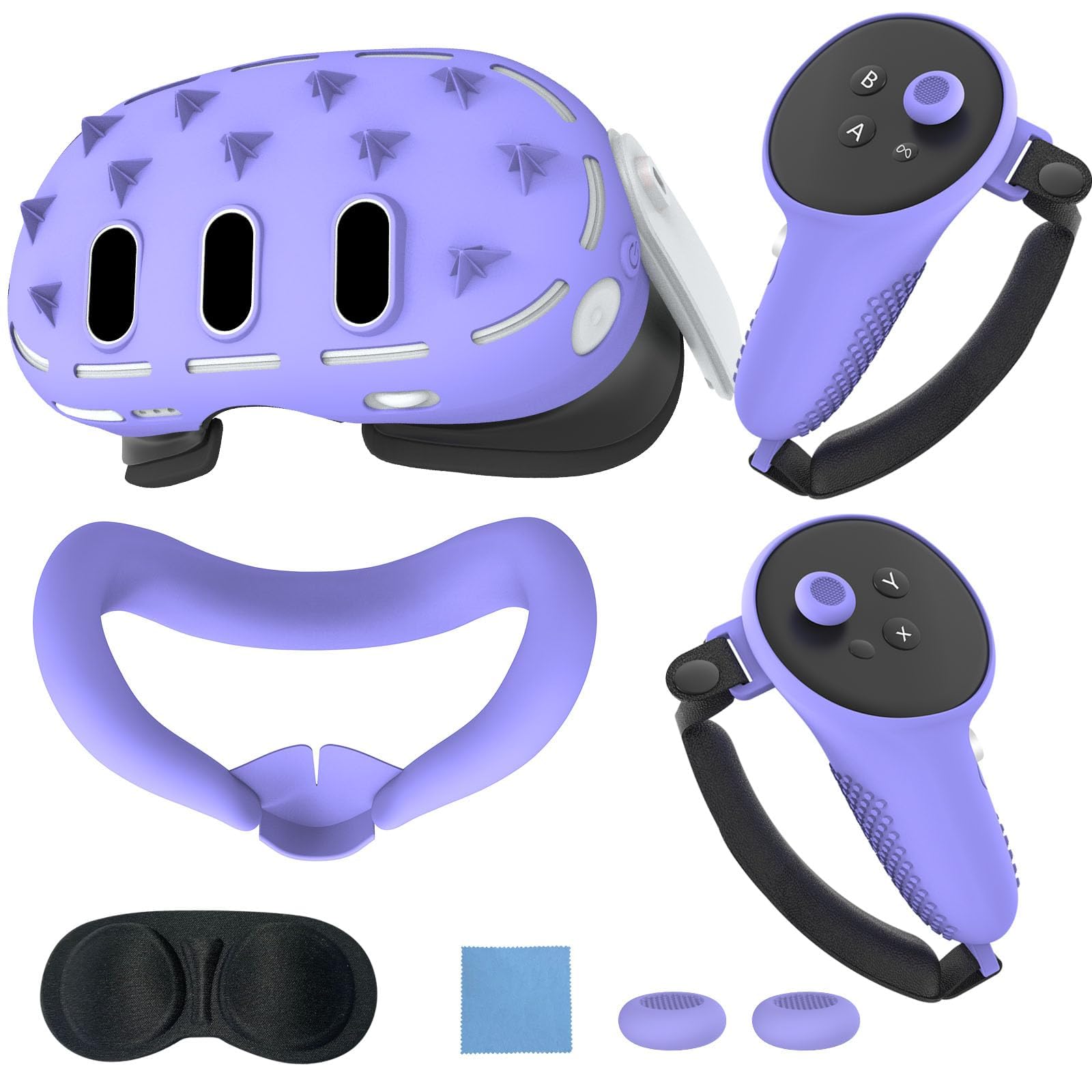 MAKINGTEC 3D Silicone Cover for Meta Quest 3, Protective VR Cover Accessories for Oculus Quest 3, Soft Shell Skin, Face & Lens Cover, Controller Grips Set - Purple