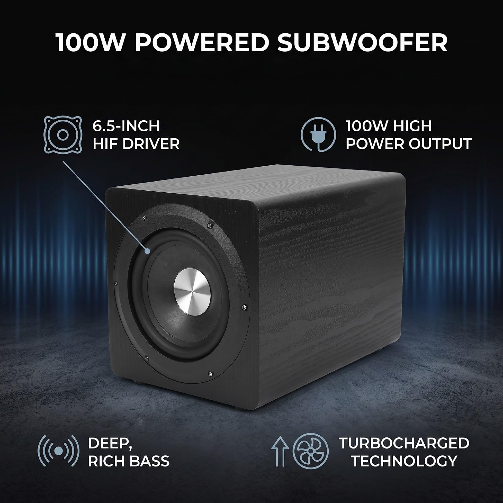 Bewinner Subwoofer Alimentato da 6,5 ​​pollici 100 W (Spina europea) | Altoparlante Woofer Attivo, Audio Home Theater, Bassa Frequenza HiFi, Design Pressurizzato a Terra, Serata di Film di Gioco