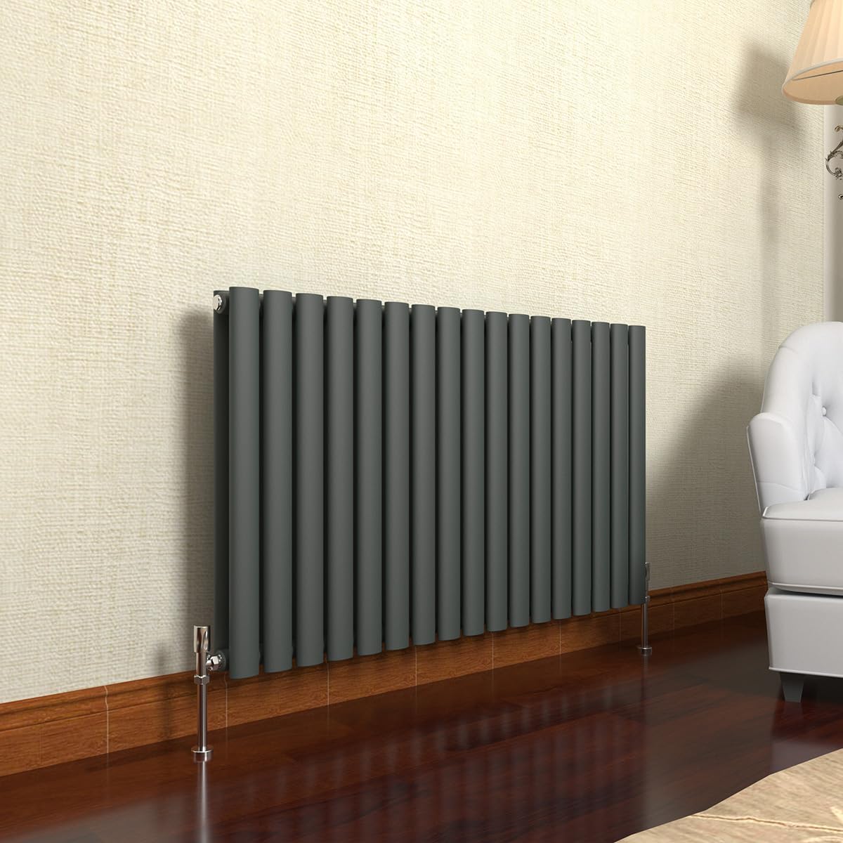 GY Bath Horizontal Radiator Anthracite Oval Column Designer 600x1003mm Double Modern Central Heating Rads