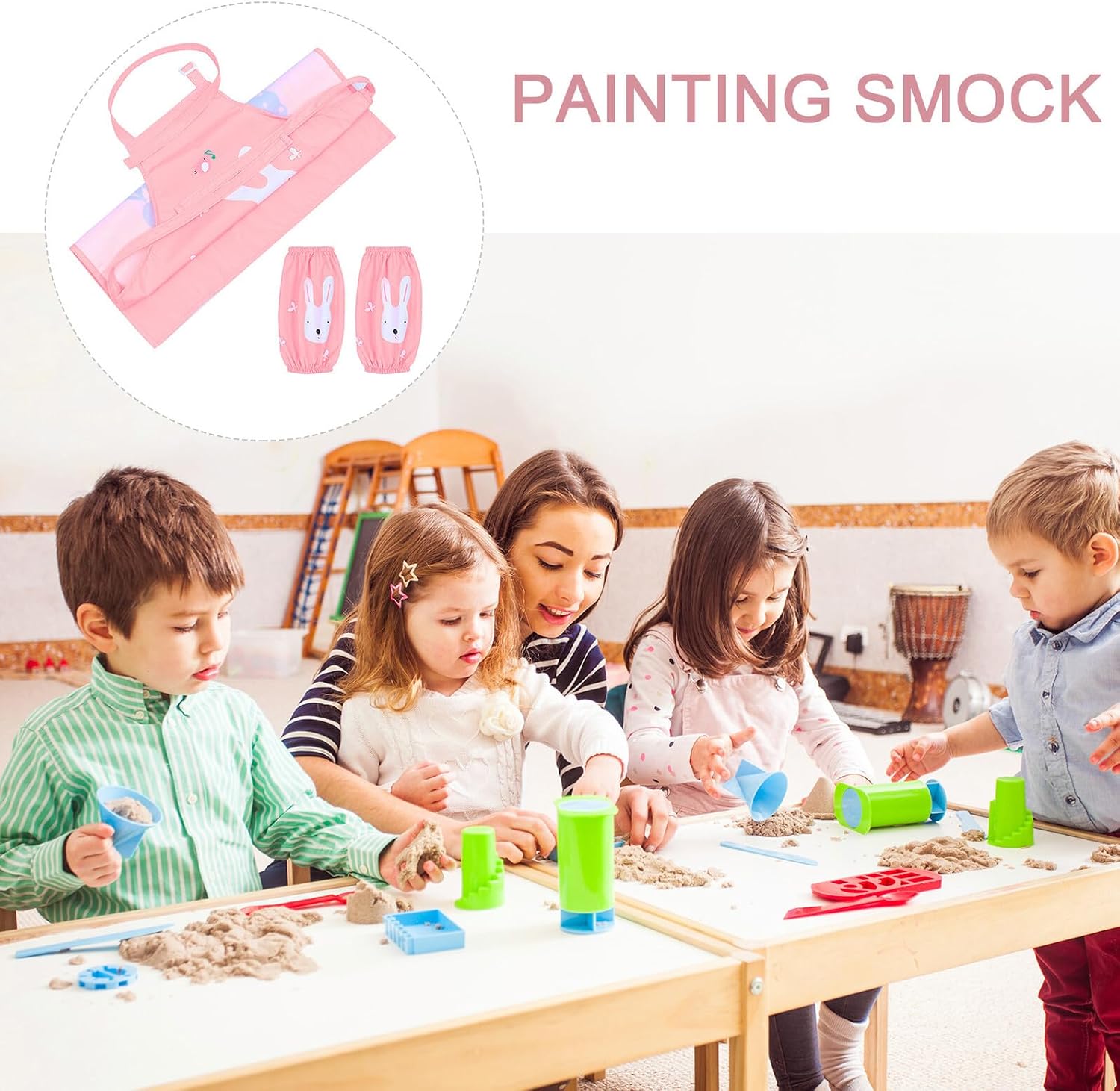 Waterproof Painting Apron and Sleeves for Boys and, Breathable Art Smock with Long Sleeve, Size L for Height 110-160Cm, Suitable for Drawing, Baking, and Crafting Activities