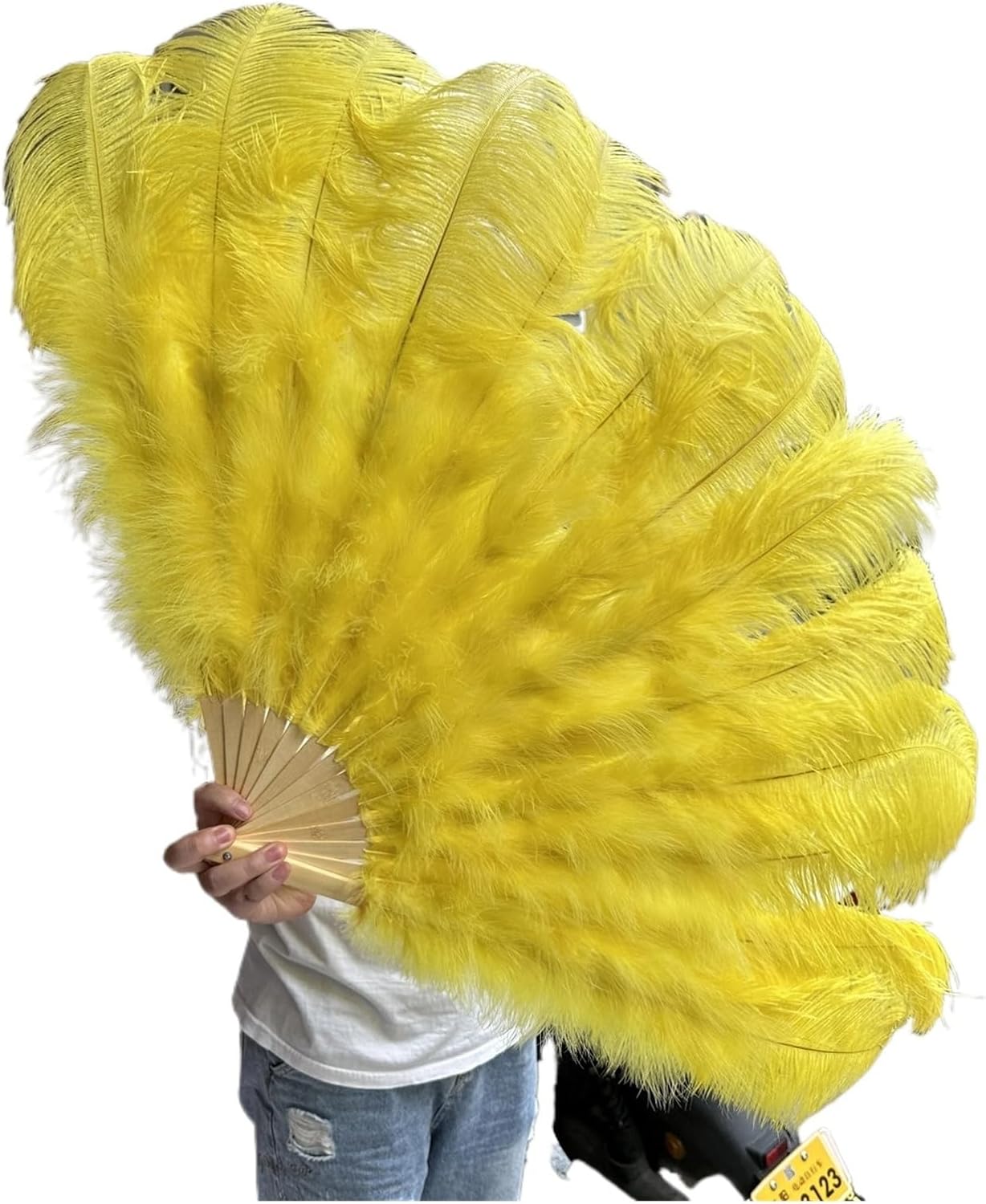 Ostrich Feather Fan 100CM Wedding Carnival Stage(Yellow,100CM 1PCS)