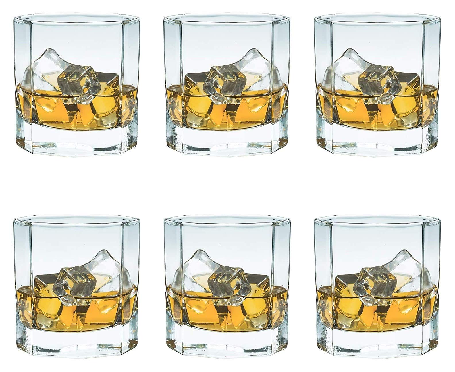 SYANKA Italian Premium Old Fashioned Octagonal Classic Whiskey Glass Set 4 (Barware for Scotch, Bourbon, Liquor and Cocktail Drinks, 310 ML)