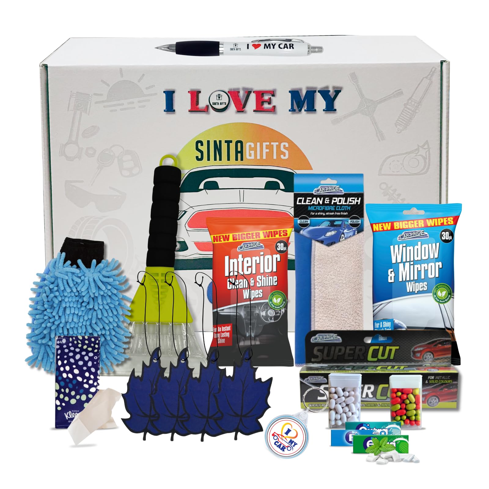 I Love My Car Gift Box | Practical Car Gifts for Him Featuring 18 Piece Set Car Accessories for Men | Everyday Gifts for Car Lovers & Drivers | Presented in an Eco-Friendly Decorative Box