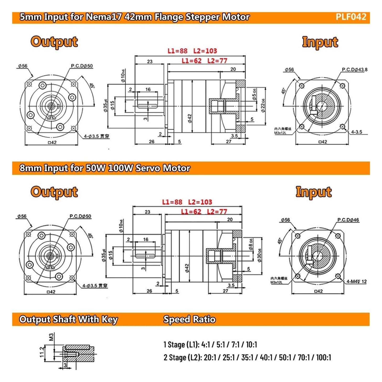 PLF042 przekładnia planetarna do silnika krokowego