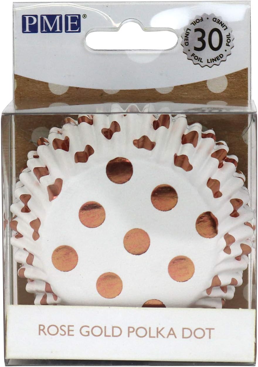 PME BC835 Rose Gold Polka Dot Cupcake Cases, Foil Lined - Pack of 30, Pink