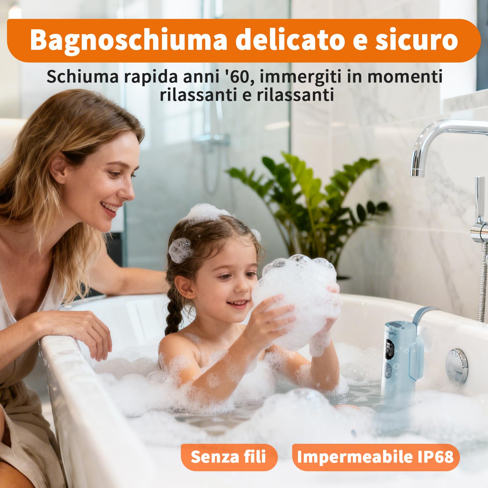 Spa Idromassaggio a Bolle per Vasca da Bagno con Doppie Modalità di Idroterapia, Flusso d’Acqua a 3 Livelli, Impermeabile IP68, Luce LED, Wireless Batteria da 2600mAh (Blu)