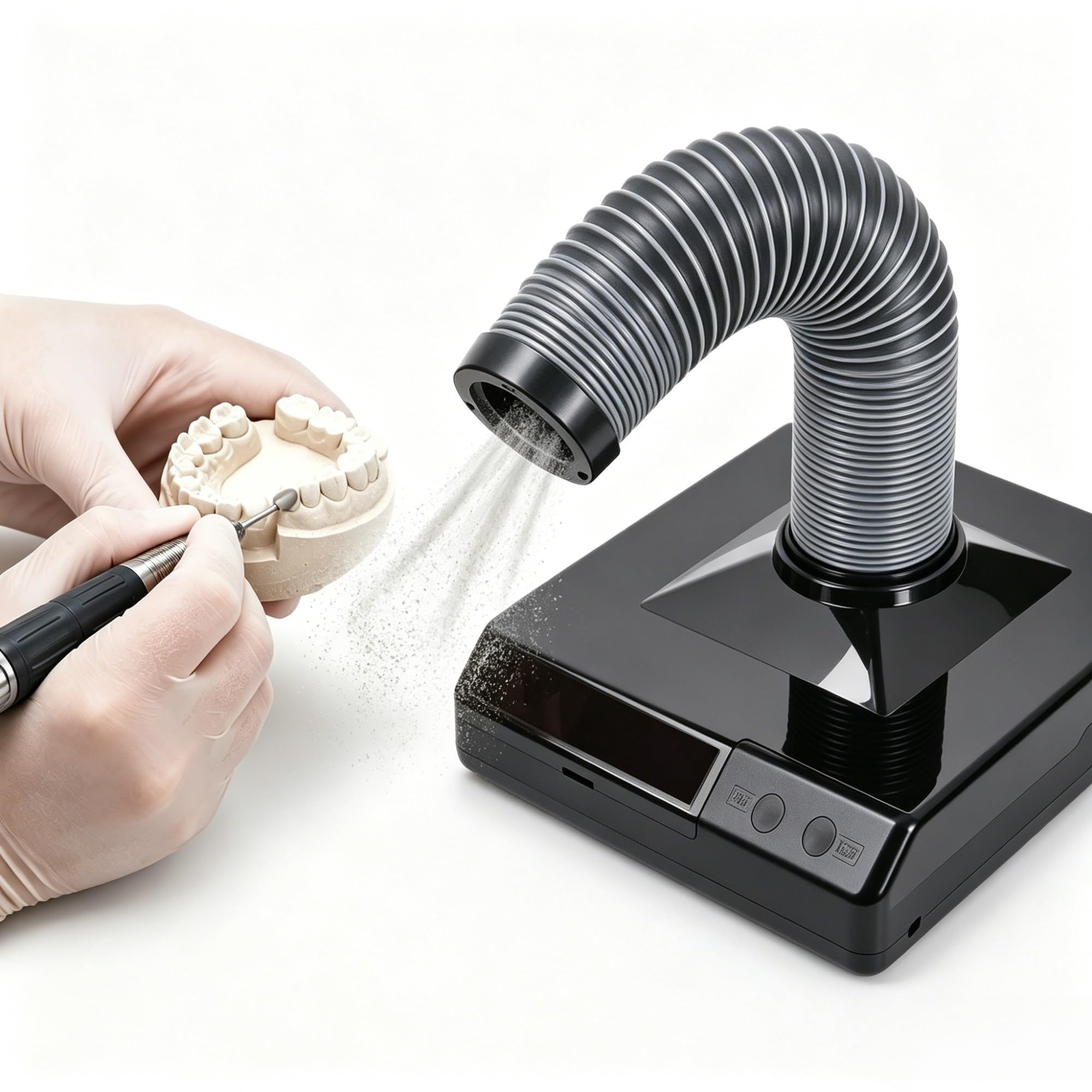 60W Dental & Nail Dust Collector, 2-in-1 Dust Extractor with LED Light, Flexible Suction Arm & Desktop Vacuum System for Dental Lab, Nail Salon, Polishing, Grinding and Filin
