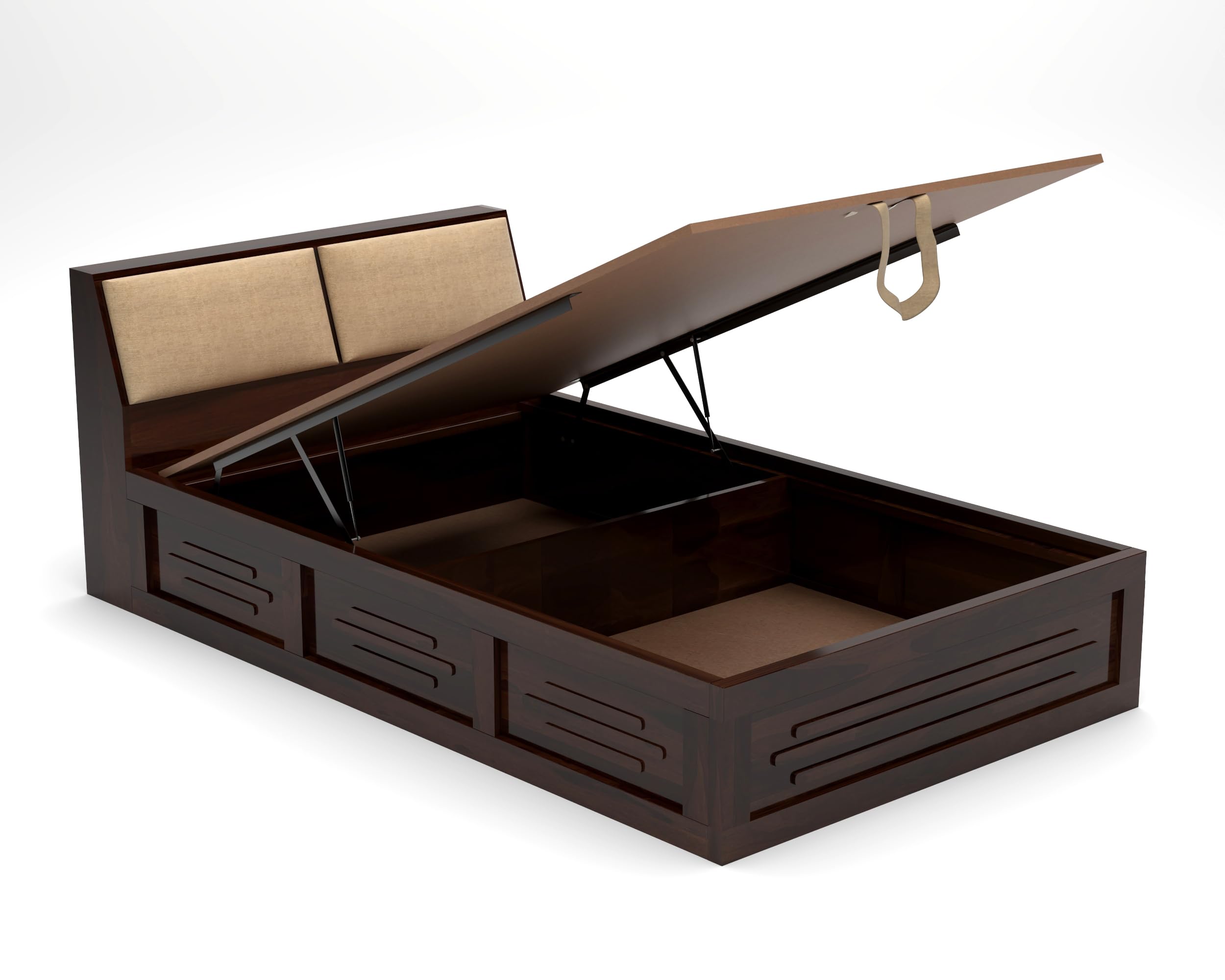 BedCult Furniture Solid Sheesham Wood Armania Single Size Bed with Hydraulic Storage Bed for Bedroom Living Room Solid Wooden Furniture Bed for Home Hotels -1 Year Warranty (Walnut Finish)