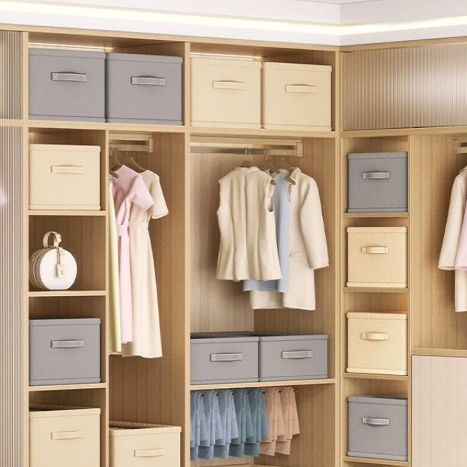 Aufbewahrungsbox aus Stoff mit Deckel, faltbarer Schrank- und Schubladen-Organizer für Kleidung, Hosen und Pullover, ideal für Zuhause und Wohnheim