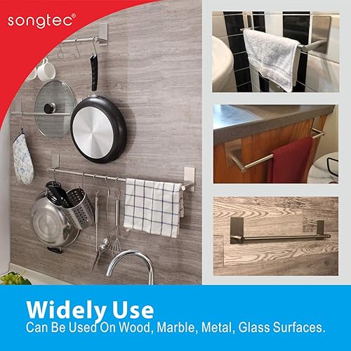 Miniatura 5 de Songtec Toallero de baño de 16 pulgadas, no se pega en el toallero, fácil de instalar con autoadhesivo, acero inoxidable SUS304 de alta calidad,